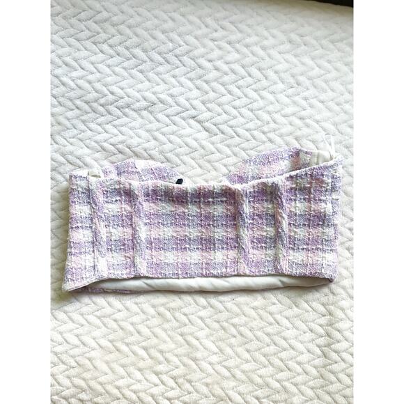 NWT Zara Purple Tweed Bustier Crop Top Small Strapless Corset Sweetheart - Picture 6 of 7